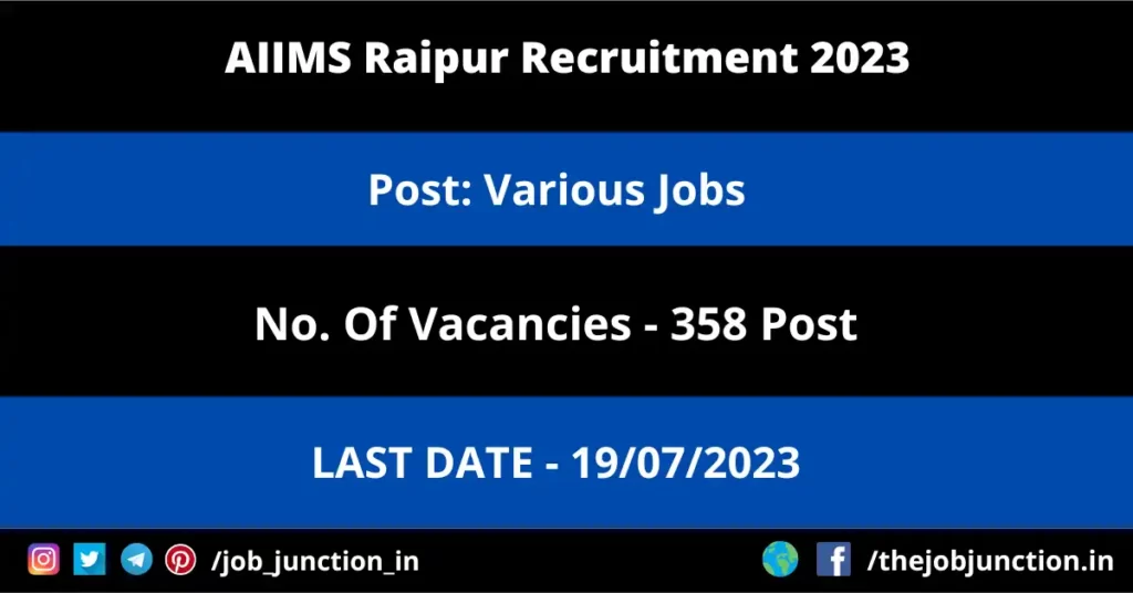 TMC Medical Officer Recruitment 2023 JOB JUNCTION AIIMS Raipur Various Jobs Recruitment 2023