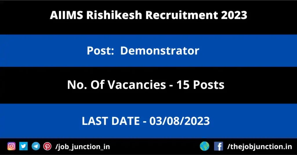 IIT Roorkee Research Associate Recruitment 2023 JOB JUNCTION AIIMS Rishikesh Demonstrator Recruitment 2023