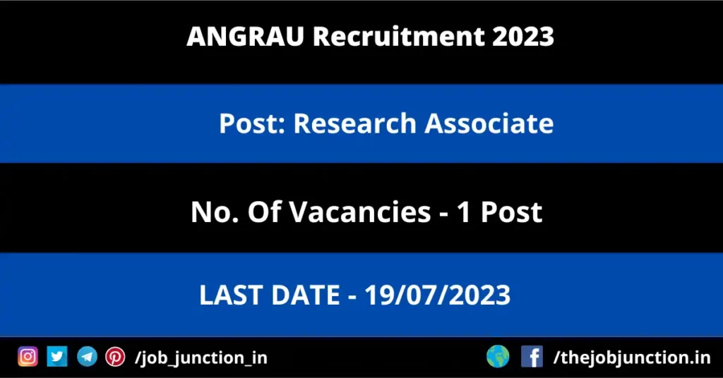 APSRTC Recruitment 2025 JOB JUNCTION ANGRAU Research Associate Recruitment 2023