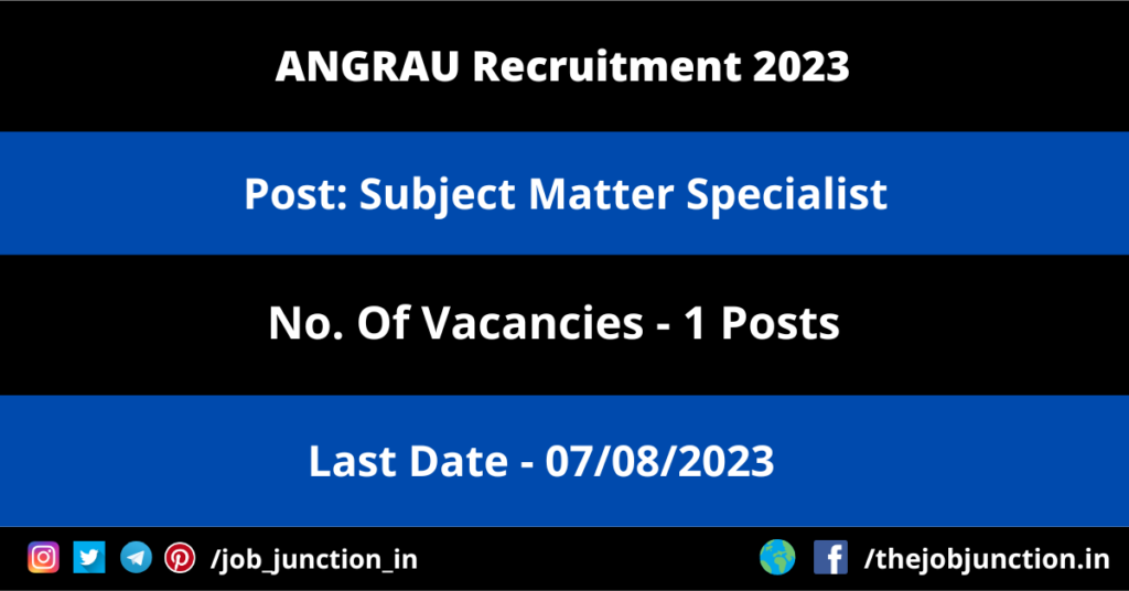 APSRTC Recruitment 2025 JOB JUNCTION ANGRAU Specialist Recruitment 2023