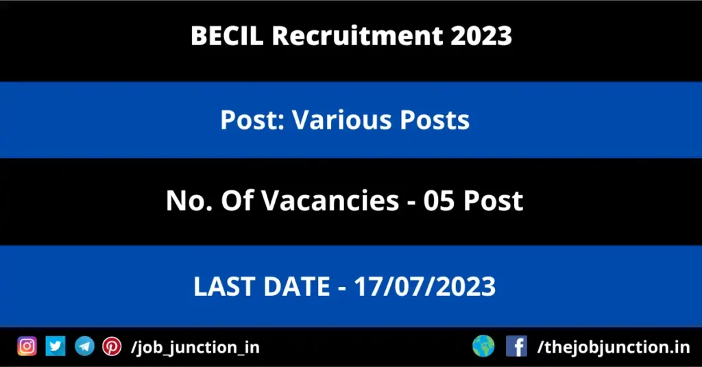 Eastern Railway Recruitment 2023 JOB JUNCTION BECIL Recruitment 2023