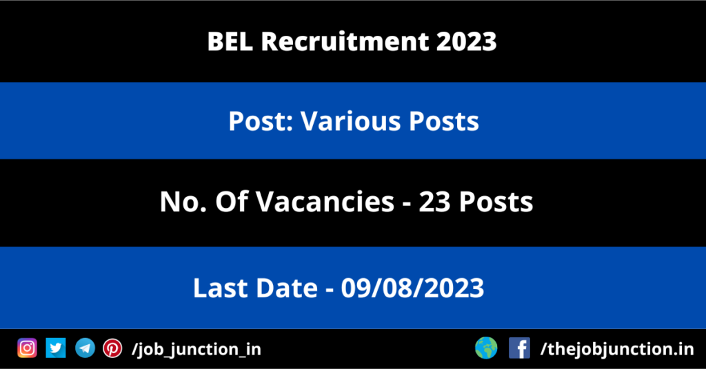 DRDO Recruitment 2023 JOB JUNCTION BEL Recruitment 2023