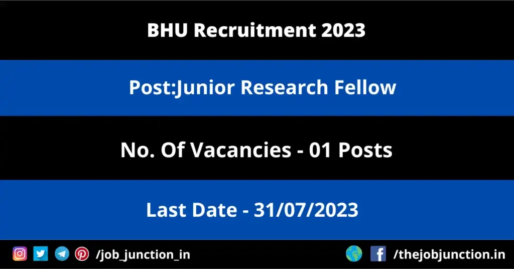 SSMC Rewa Recruitment 2023 JOB JUNCTION BHU JRF Recruitment 2023