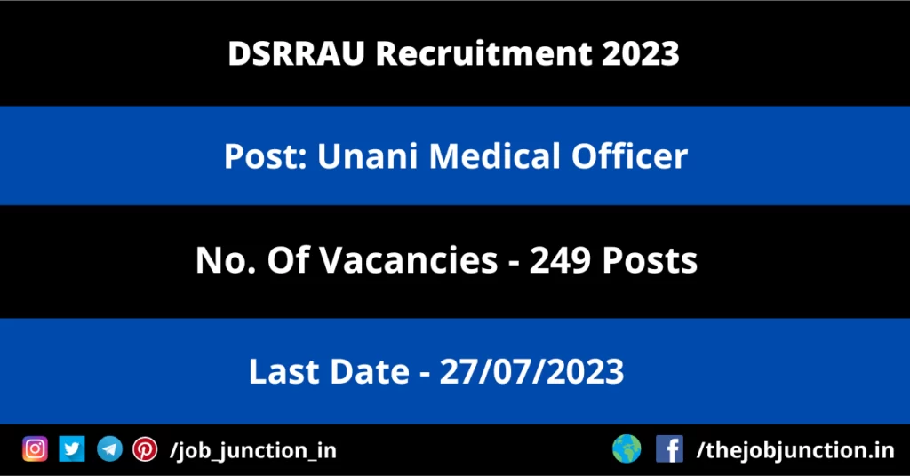 IIT Kanpur Project Assistant Recruitment 2023 JOB JUNCTION DSRRAU Unani Medical Officer Recruitment 2023