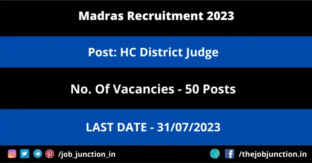 Bombay High Court Associate Recruitment 2026 JOB JUNCTION Madras HC District Judge Recruitment 2023