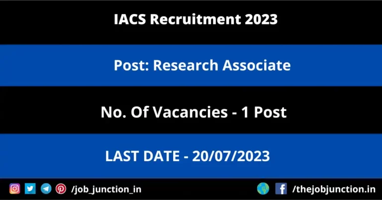 IACS Research Associate Recruitment 2023