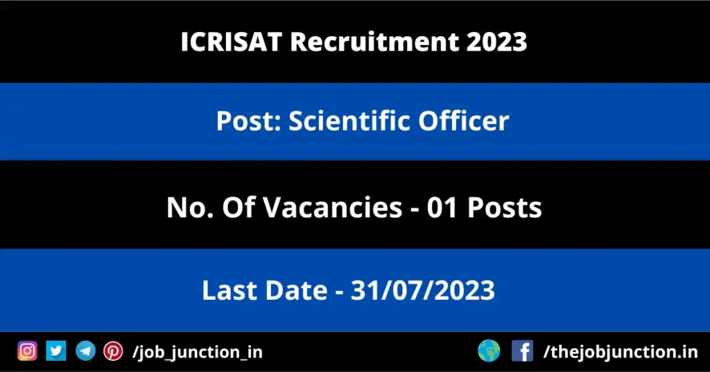 SSMC Rewa Recruitment 2023 JOB JUNCTION ICRISAT Scientific Officer Recruitment 2023