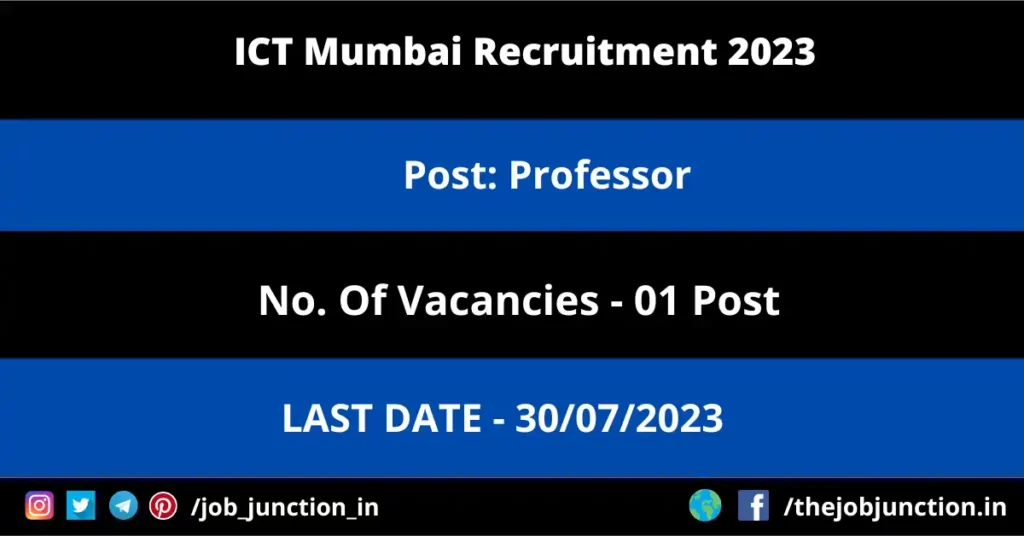 MMRCL Recruitment 2023 JOB JUNCTION ICT Mumbai Professor Recruitment 2023
