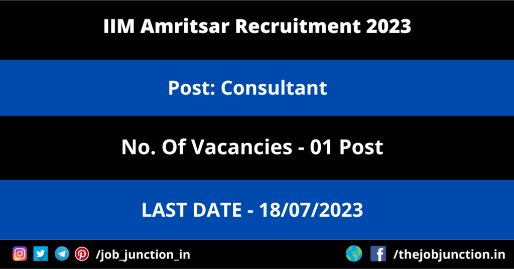 ISI Kolkata PLP Recruitment 2023 JOB JUNCTION IIM Amritsar Consultant Recruitment 2023