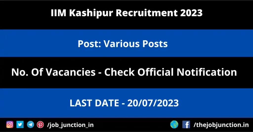 IIT Ropar JRF Recruitment 2023 JOB JUNCTION IIM Kashipur Recruitment 2023