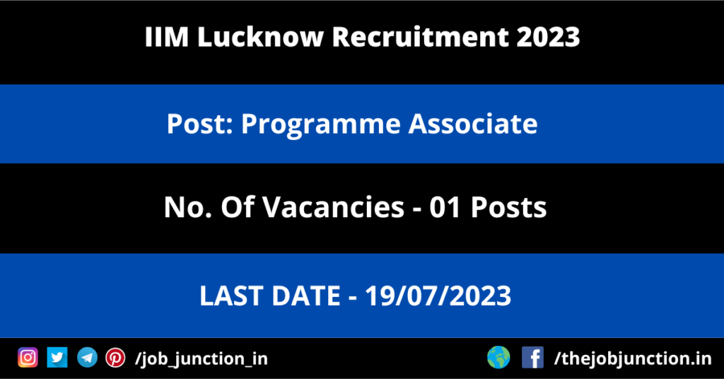 HPRCA Hamirpur Recruitment 2026 JOB JUNCTION IIM Lucknow Programme Associate Recruitment 2023
