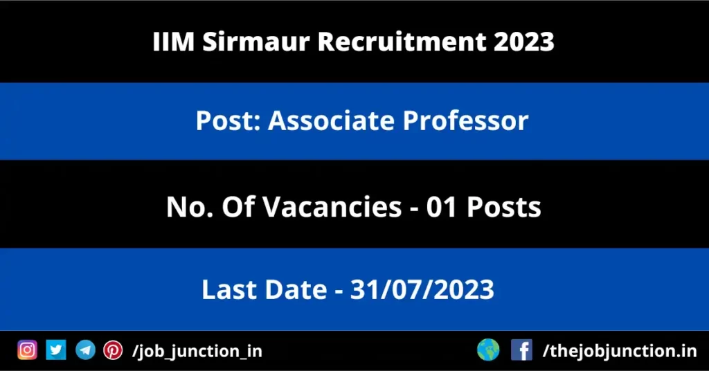 HPRCA Recruitment May 2026 JOB JUNCTION IIM Sirmaur Associate Professor Recruitment 2023
