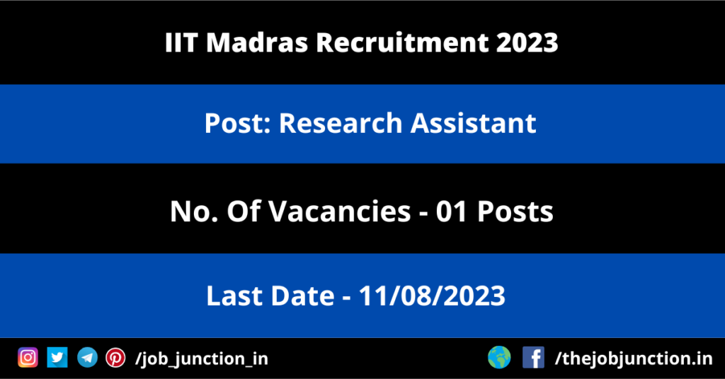 HPRCA Hamirpur Recruitment 2026 JOB JUNCTION IIT Madras Research Assistant Recruitment 2023