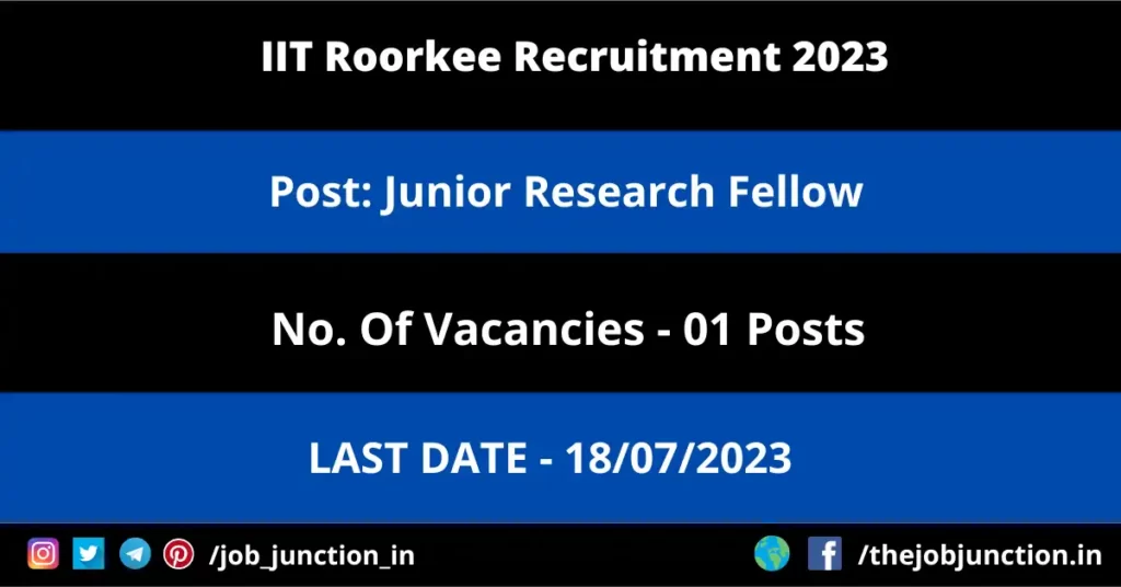 IIT Ropar JRF Recruitment 2023 JOB JUNCTION IIT Roorkee JRF Recruitment 2023