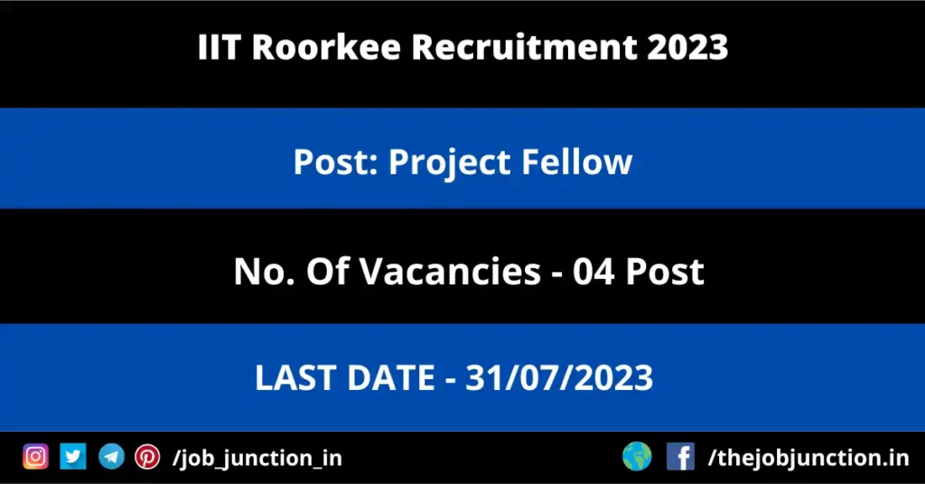 IIT Ropar JRF Recruitment 2023 JOB JUNCTION IIT Roorkee Project Fellow Recruitment 2023