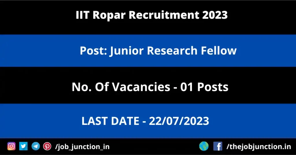 IIT Ropar JRF Recruitment 2023 JOB JUNCTION IIT Ropar JRF Recruitment 2023