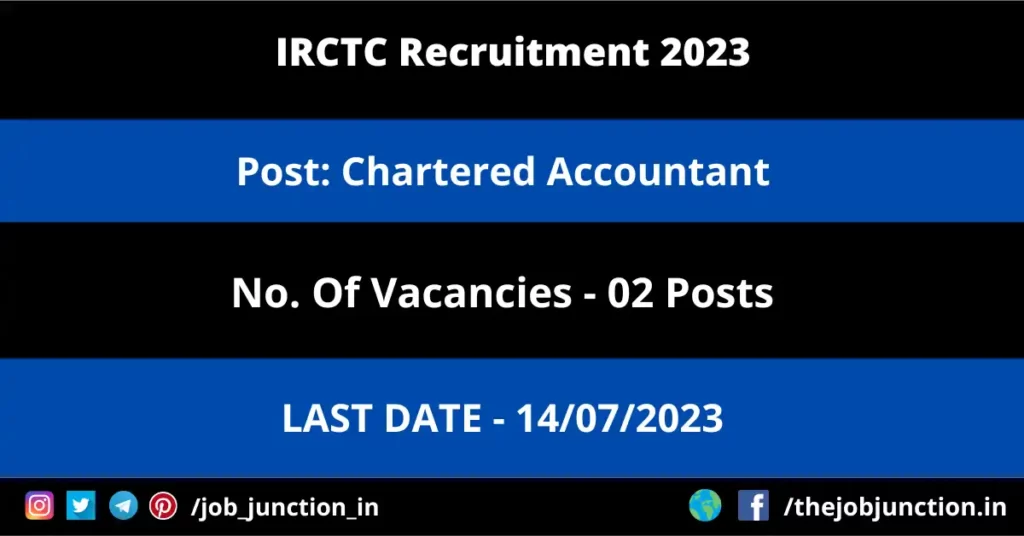 NHIDCL Recruitment 2026 JOB JUNCTION IRCTC CA Recruitment 2023