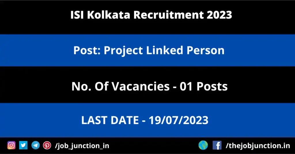 IMTECH Project Associate Recruitment 2023 JOB JUNCTION ISI Kolkata PLP Recruitment 2023