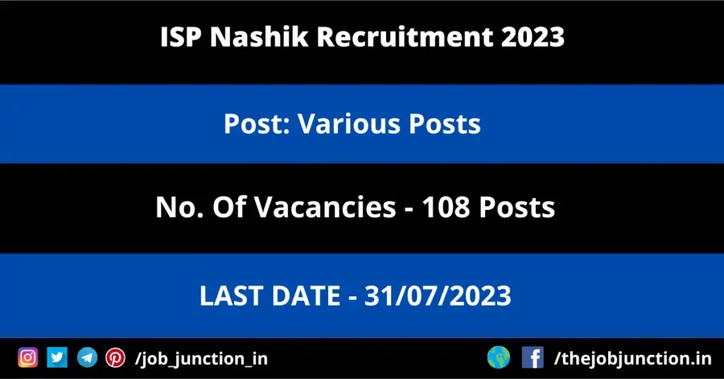 Eastern Railway Recruitment 2023 JOB JUNCTION ISP Nashik Recruitment 2023