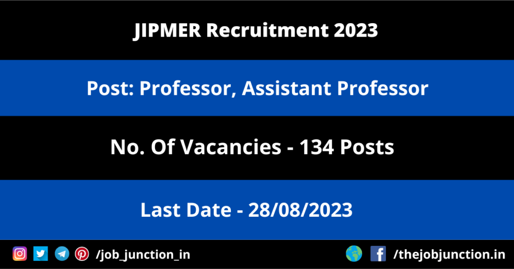 NCB Intelligence Officer Recruitment 2023 JOB JUNCTION JIPMER Professor Recruitment 2023