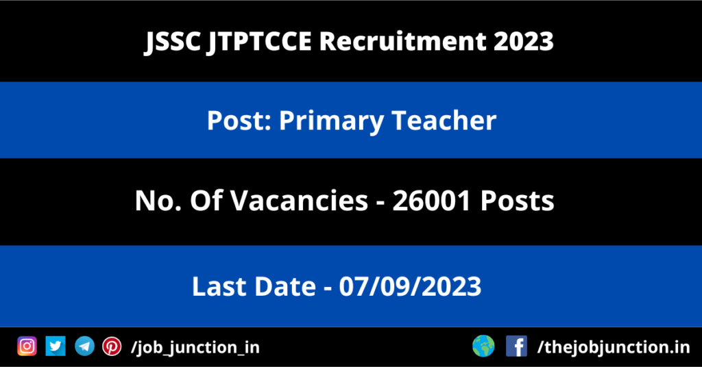 JSSC Supervisor Recruitment 2023 JOB JUNCTION JSSC JTPTCCE Recruitment 2023
