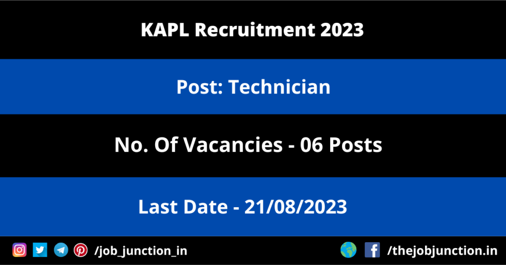 UIDAI Private Secretary Recruitment 2023 JOB JUNCTION KAPL Technician Recruitment 2023