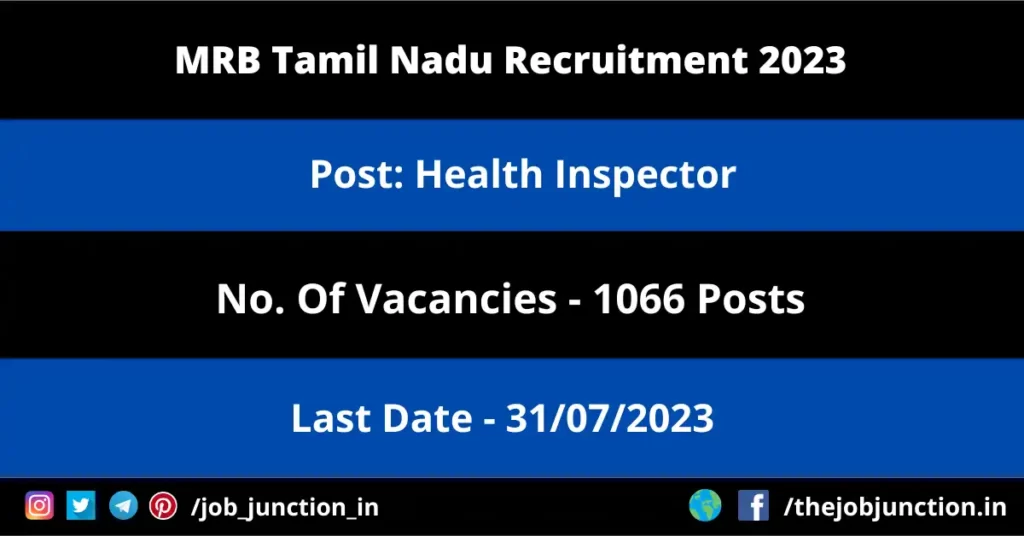 NCB Intelligence Officer Recruitment 2023 JOB JUNCTION MRB Tamil Nadu Recruitment 2023