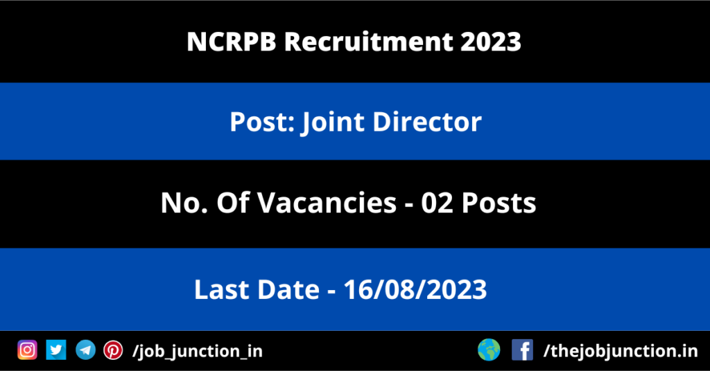 DRDO Recruitment 2023 JOB JUNCTION NCRPB Joint Director Recruitment 2023