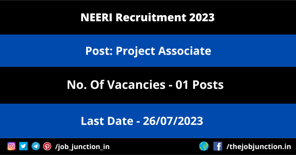 MMRCL Recruitment 2023 JOB JUNCTION NEERI Project Associate Recruitment 2023