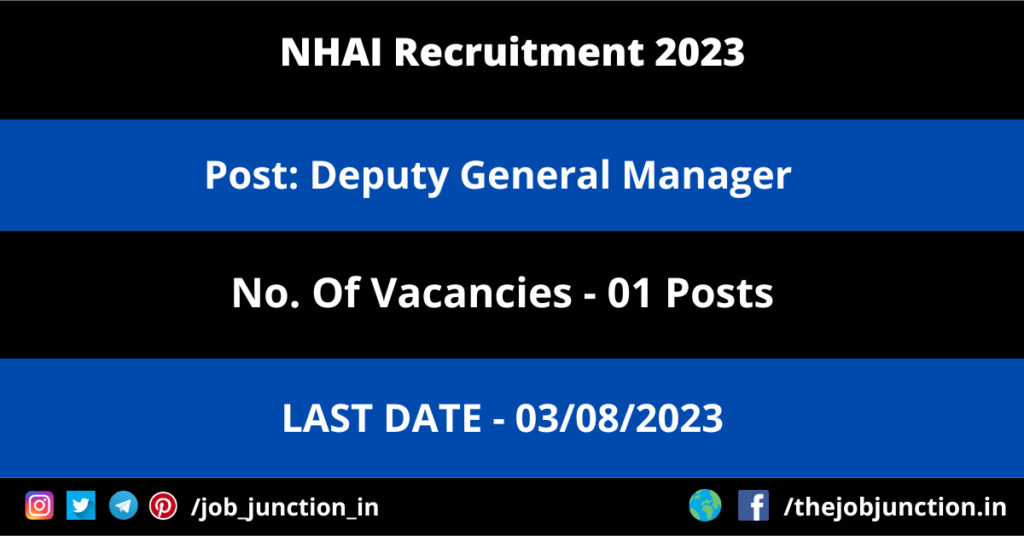ISI Kolkata PLP Recruitment 2023 JOB JUNCTION NHAI DGM Recruitment 2023
