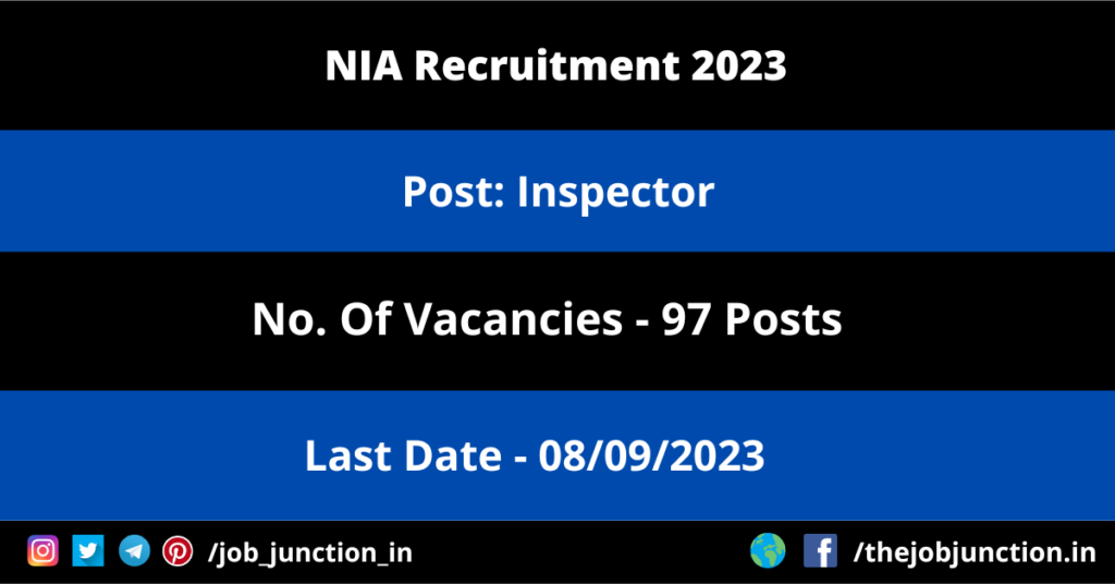 Indian Army Recruitment 2023 JOB JUNCTION NIA Inspector Recruitment 2023