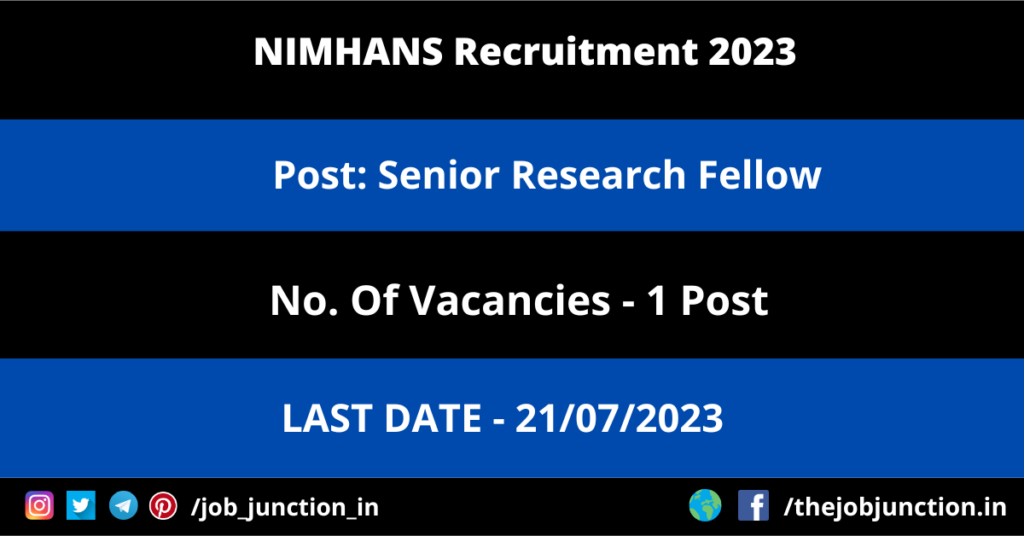 NIC Scientist Recruitment 2026 JOB JUNCTION NIMHANS SRF Recruitment 2023