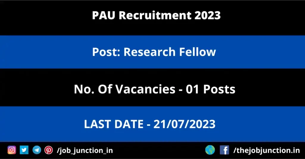 AIIMS Bathinda Recruitment 2023 JOB JUNCTION PAU Research Fellow Recruitment 2023