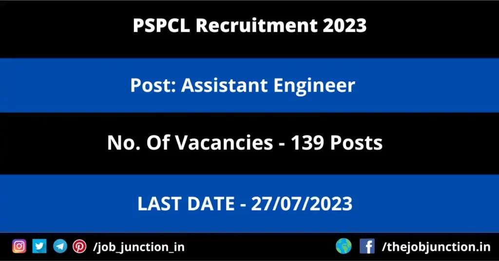 PSPCL Assistant Engineer Recruitment 2023 JOB JUNCTION PSPCL Assistant Engineer Recruitment 2023
