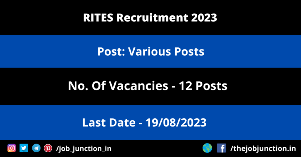 DRDO Recruitment 2023 JOB JUNCTION RITES Engineer Recruitment 2023