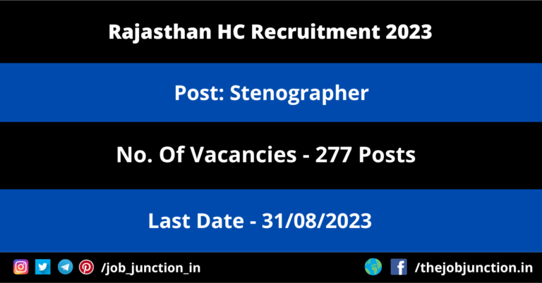 Rajasthan HC Stenographer Recruitment 2023