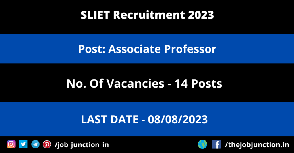 NIEPA Project Consultant Recruitment 2023 JOB JUNCTION SLIET Associate Professor Recruitment 2023