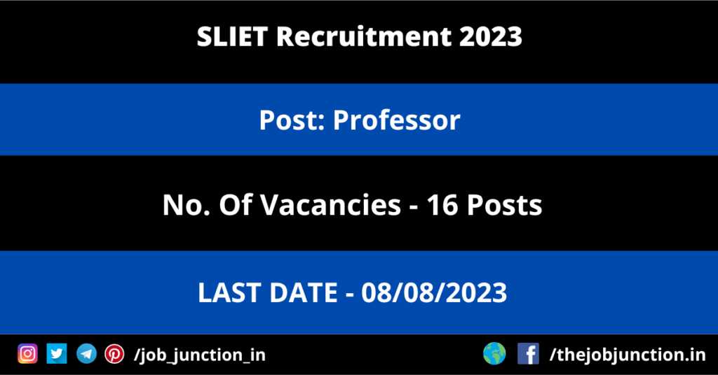 NIEPA Project Consultant Recruitment 2023 JOB JUNCTION SLIET Professor Recruitment 2023