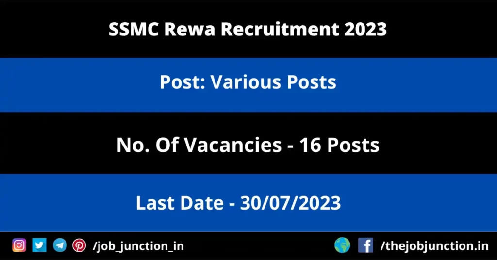 SSMC Rewa Recruitment 2023 JOB JUNCTION SSMC Rewa Recruitment 2023