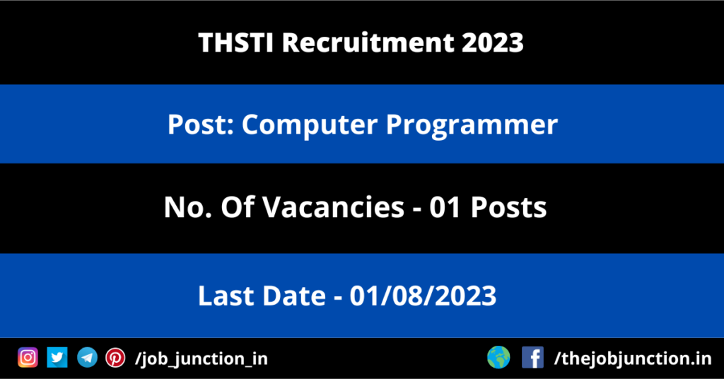 HSSC Recruitment 2026 JOB JUNCTION THSTI Computer Programmer Recruitment 2023