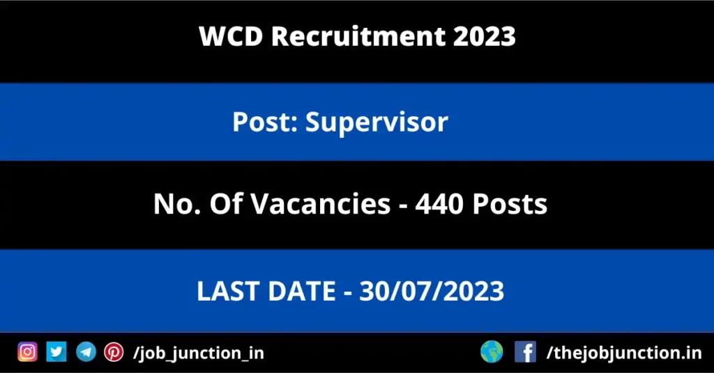 WCD Supervisor Recruitment 2023 JOB JUNCTION WCD Supervisor Recruitment 2023