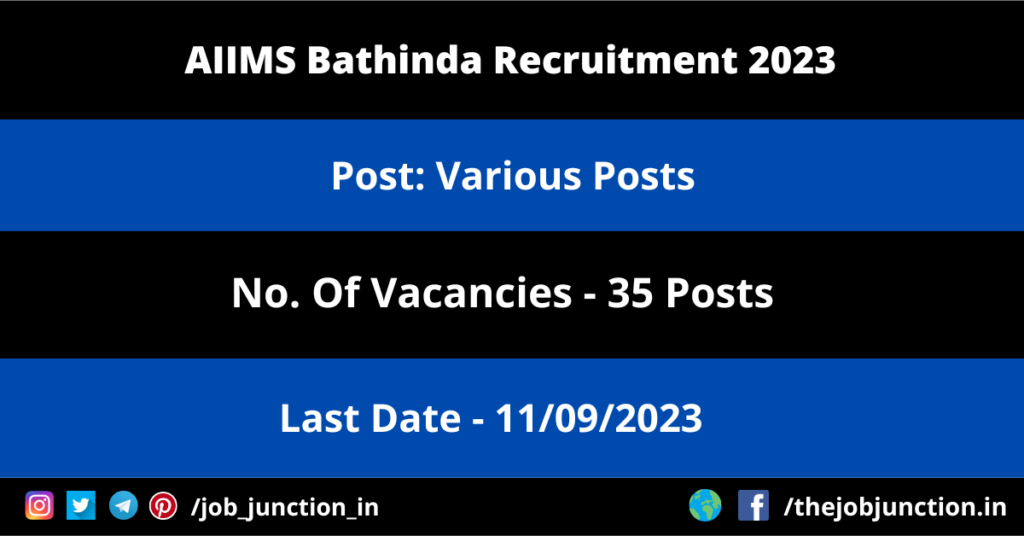 MPSC Deputy Director Recruitment 2023 JOB JUNCTION AIIMS Bathinda Recruitment 2023