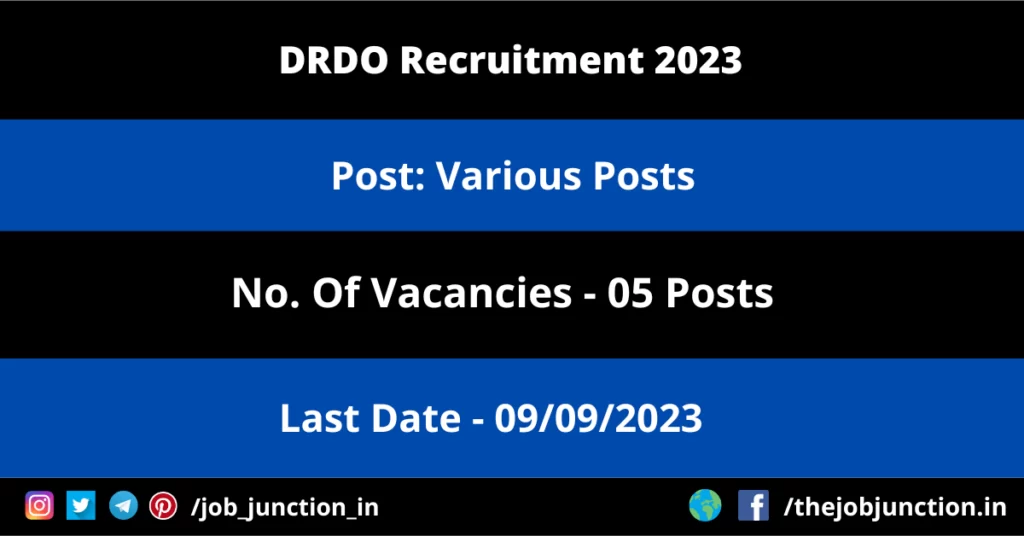 DRDO Recruitment 2023 JOB JUNCTION DRDO Recruitment 2023