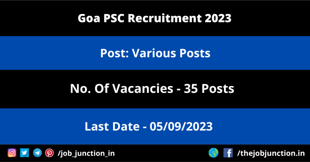 Goa PSC Recruitment 2023 JOB JUNCTION Goa PSC Recruitment 2023