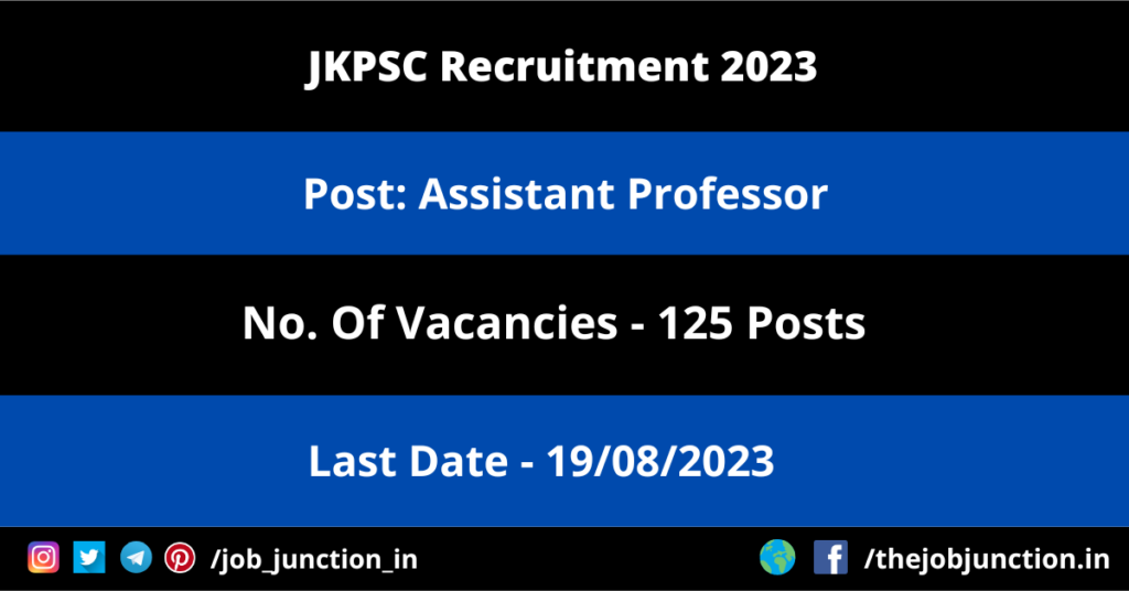 PMC Recruitment 2023 JOB JUNCTION JKPSC Assistant Professor Recruitment 2023