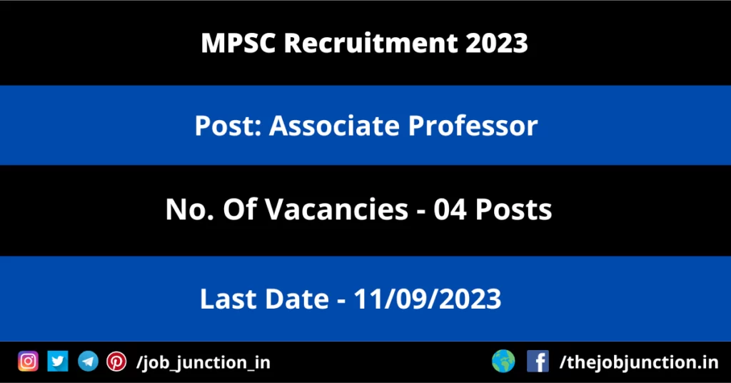 PMC Recruitment 2023 JOB JUNCTION MPSC Associate Professor Recruitment 2023