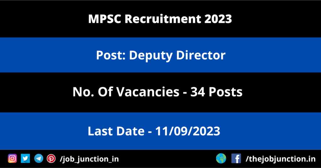 PMC Recruitment 2023 JOB JUNCTION MPSC Deputy Director Recruitment 2023