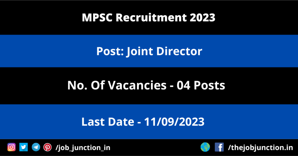 PMC Recruitment 2023 JOB JUNCTION MPSC Joint Director Recruitment 2023
