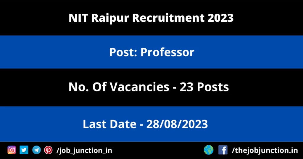 DRDO Recruitment 2023 JOB JUNCTION NIT Raipur Professor Recruitment 2023
