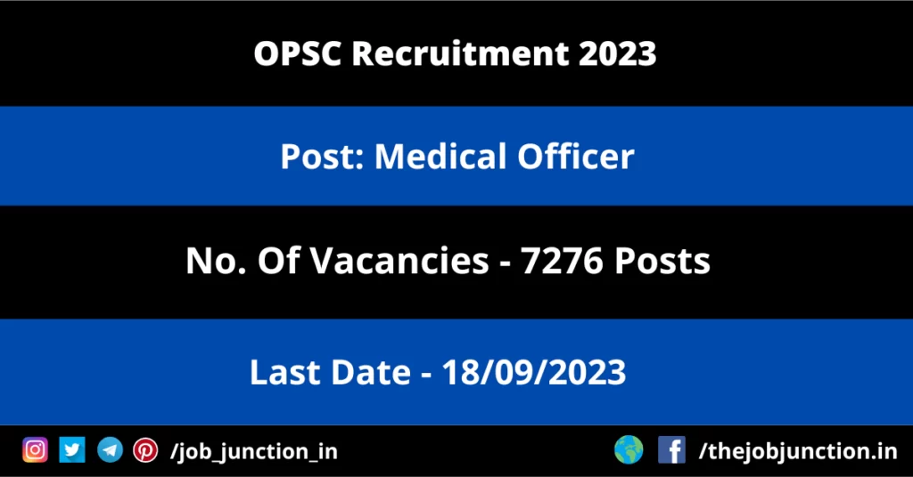 Odisha Police Recruitment 2023 JOB JUNCTION OPSC Medical Officer Recruitment 2023